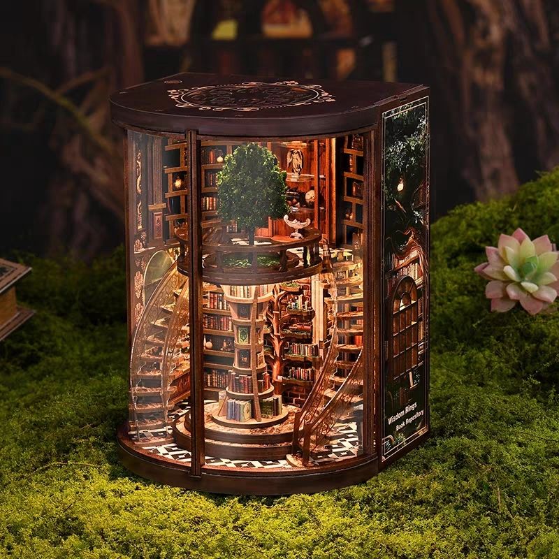 diy House, Smart Year Ring, Book House, Bookstand, 3d handcrafted assembly, Table decoration, Wooden miniature model, Toy gift, jigsaw puzzle details Picture