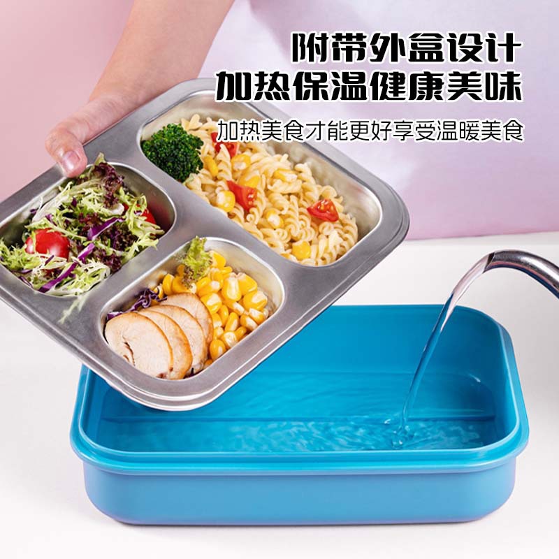 J35-6752304 stainless steel compartments lunch box, odor-proof, sealed and leak-proof, portable for children, students and office workers details Picture