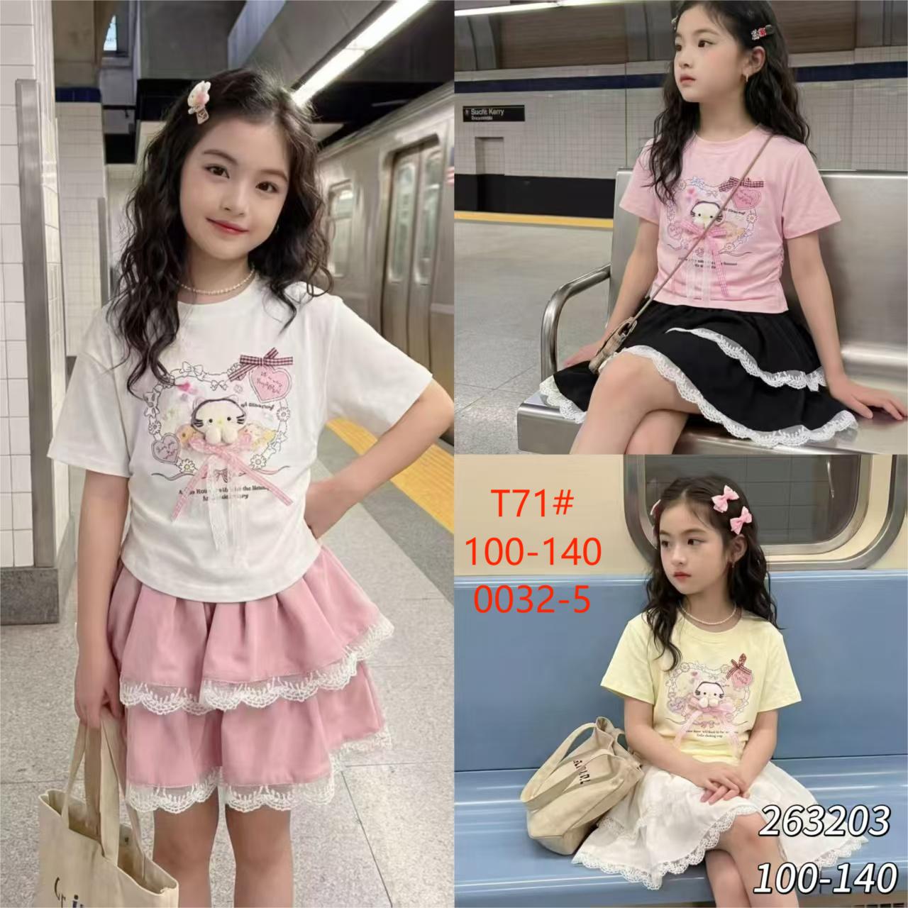 Lucky Sweet Day Children's Sweet and Cool Outfit Little Girl Linen T-shirt Short Skirt Set Birthday Supplies details Picture