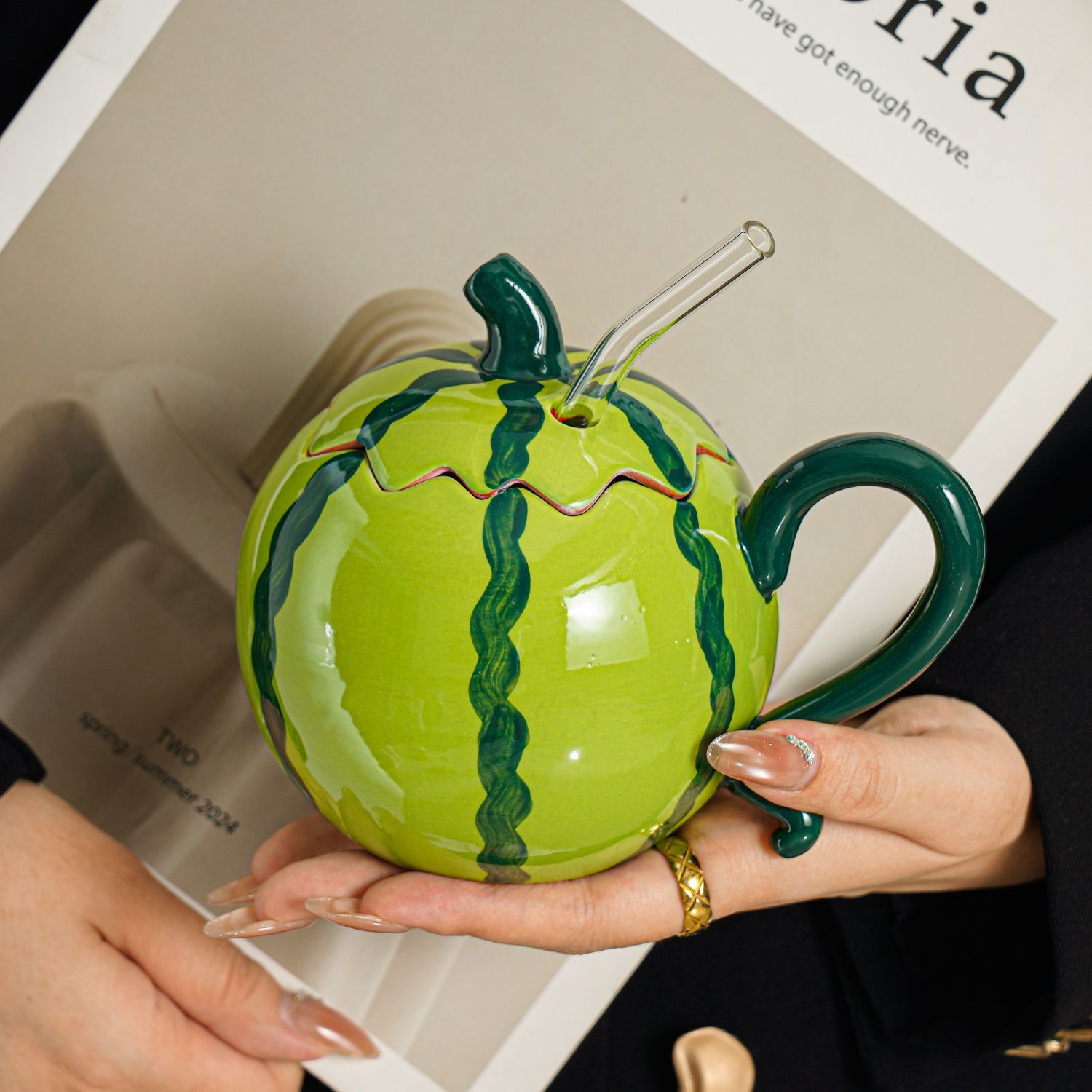 Hand-painted watermelon mugs, strange and unique cups with LIDS, high appearance level, 2026 new ceramic water cups as souvenirs detail image 3