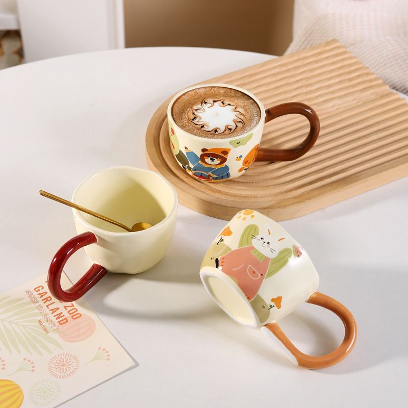 Retro coffee cups, ceramic cups, high appearance level, home office water cups, drinking water, cute mugs for girls, breakfast detail image 5