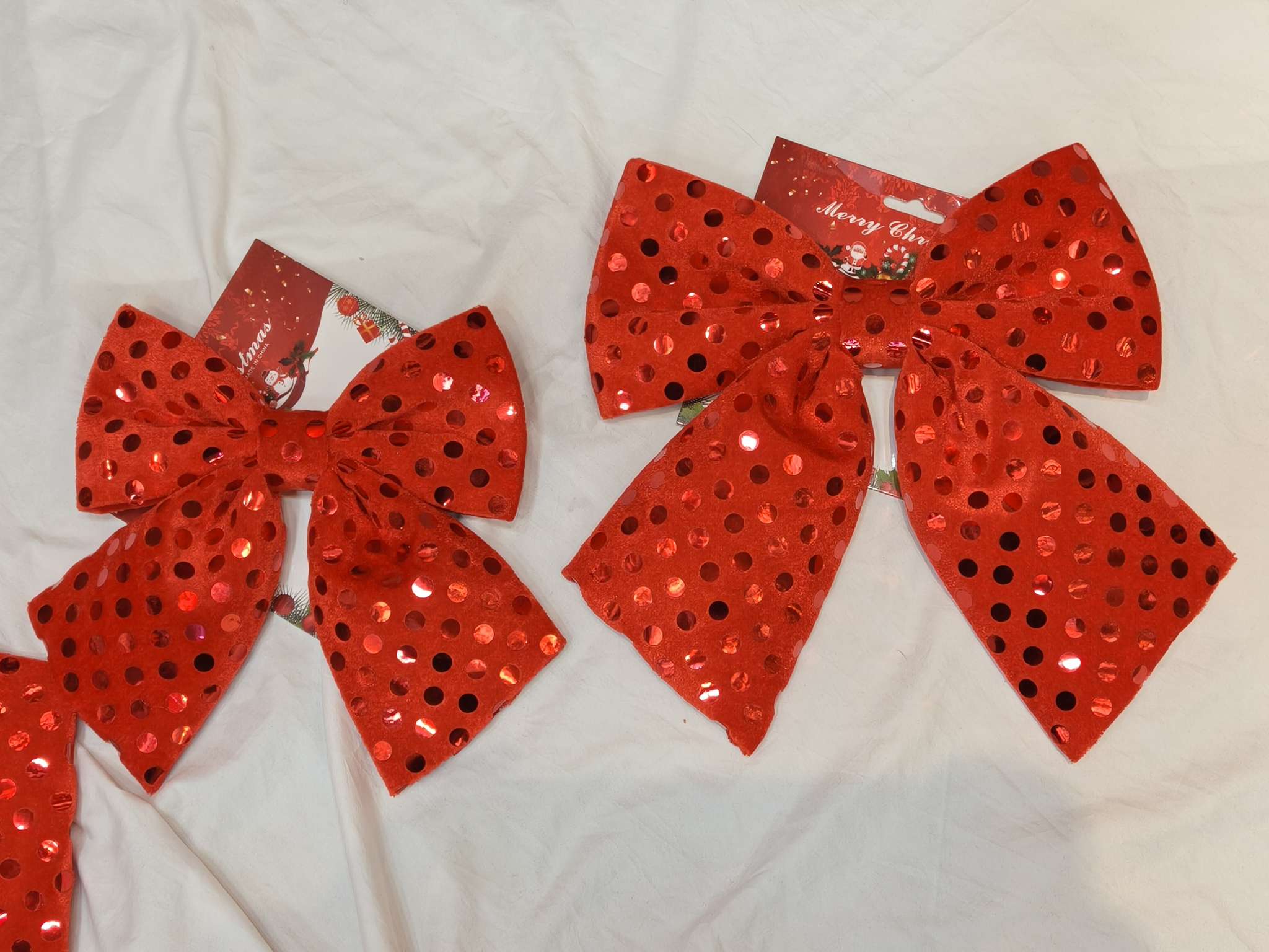 圣诞工艺品布艺蝴蝶结圣诞节日氛围挂件蝴蝶结红色波点海绵蝴蝶结细节图