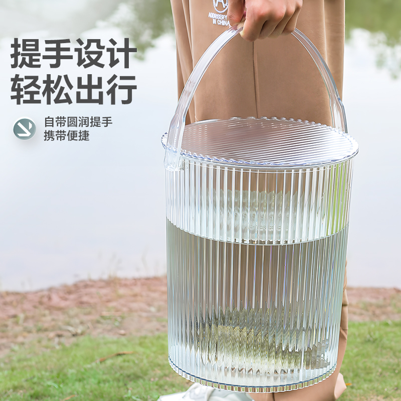 带盖钓鱼桶加厚坚固透明塑料带盖户外可坐家用浴室手提洗衣收纳桶详情图3
