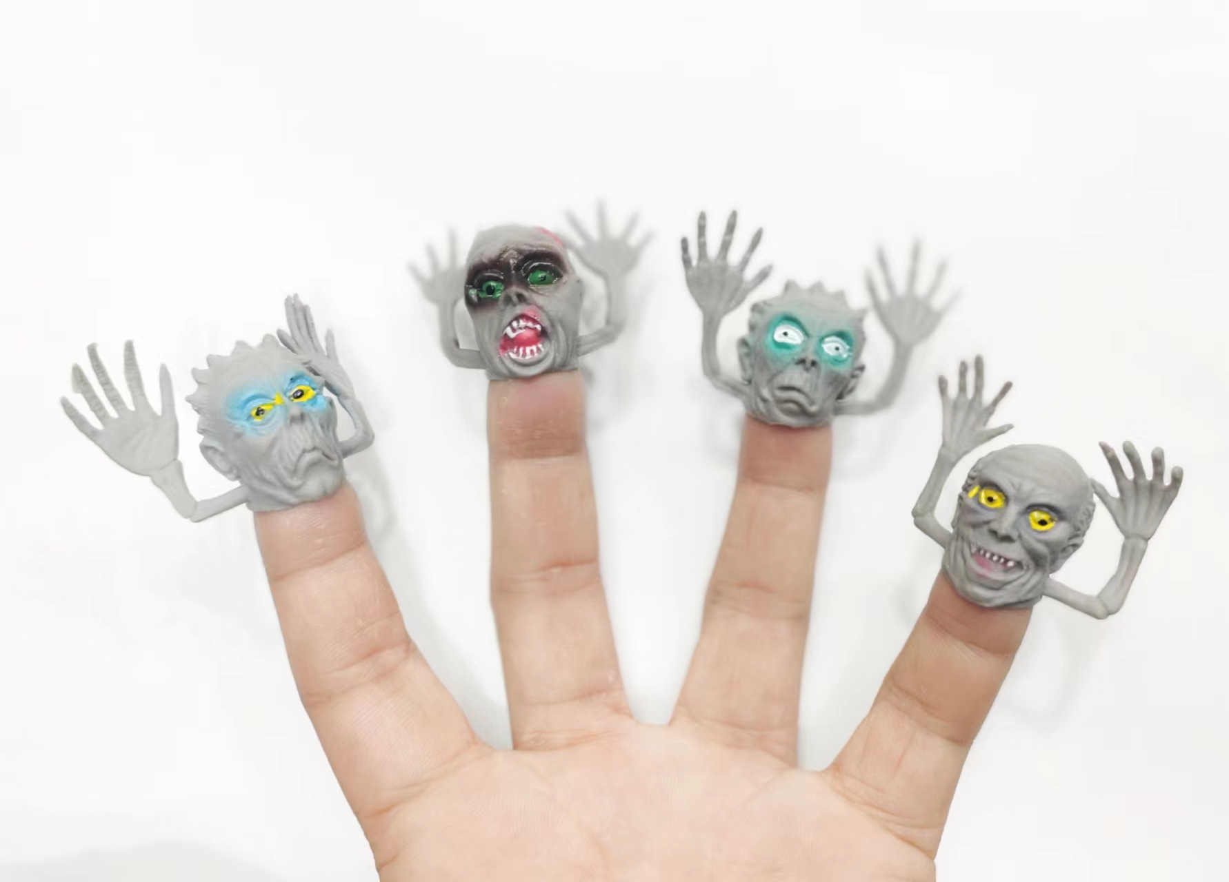 万圣节化妆舞会用品整蛊玩偶蜘蛛蝙蝠毛毛虫蝙蝠鬼头指套手偶模型玩具摆件详情图8