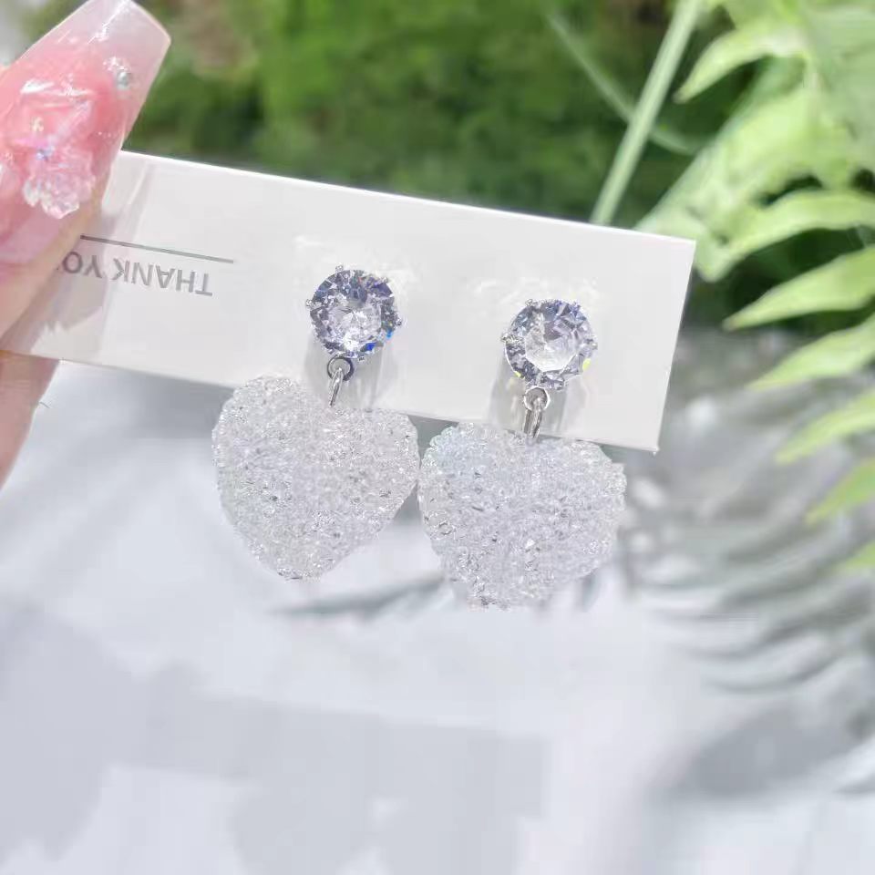 中古饰品白砂糖超闪耳环桃心可爱耳饰耳钉时尚复古设计感饰品