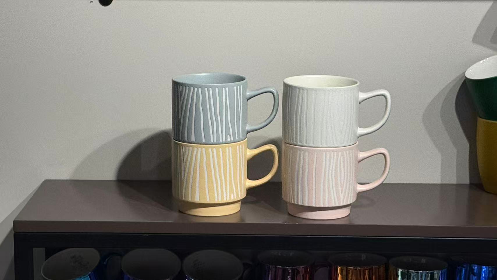 New bone China scratch-off (Simple style ceramic cup, four soft color schemes combined with vertical stripe design, fresh and elegant details Picture
