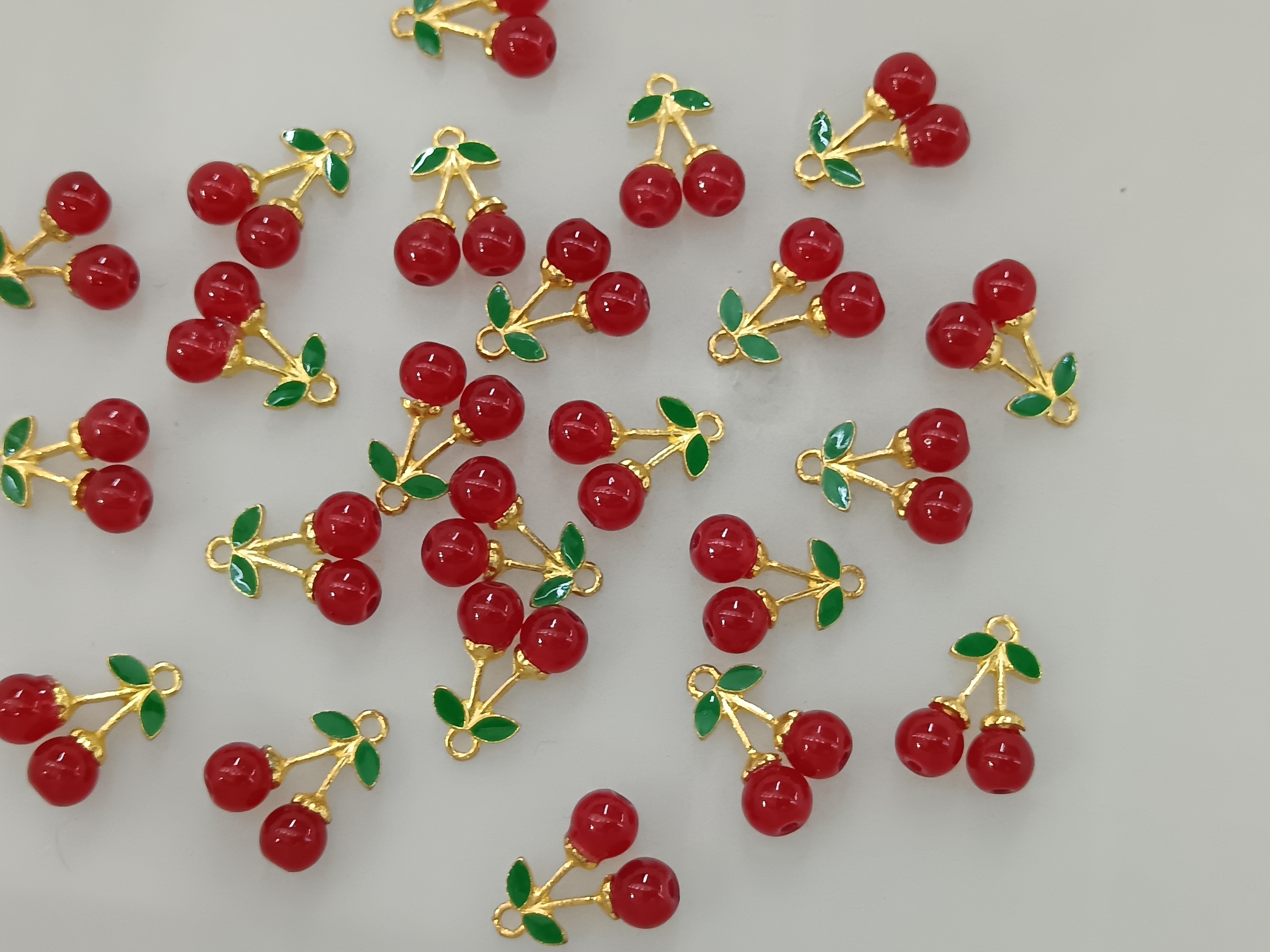 Cross-border best-selling crystal cherry alloy pendant accessories diy cute cherry bracelets, strings, necklaces and pendants details Picture