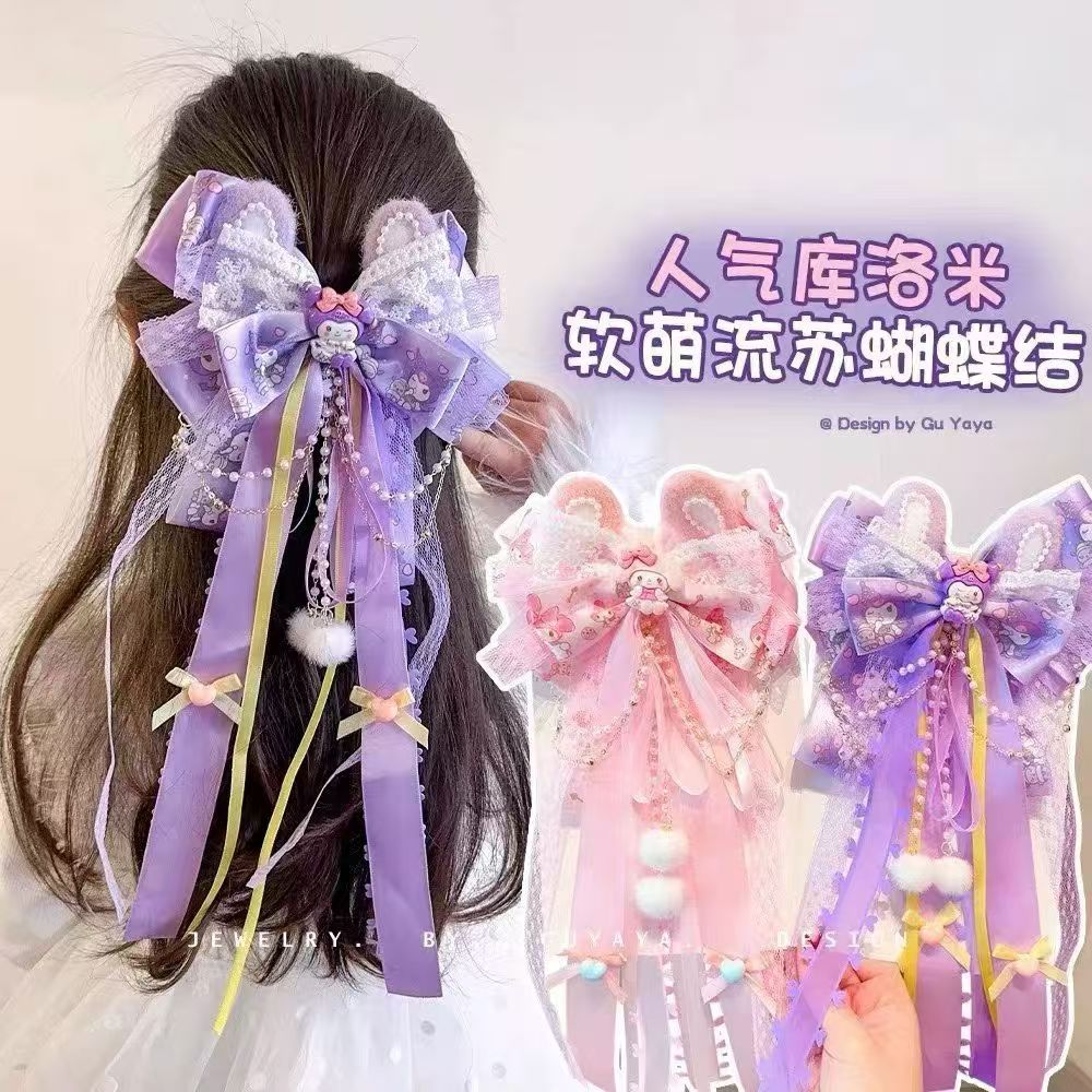 粉色蝴蝶结发饰女可爱发夹头饰时尚发圈少女感发饰白底实物图