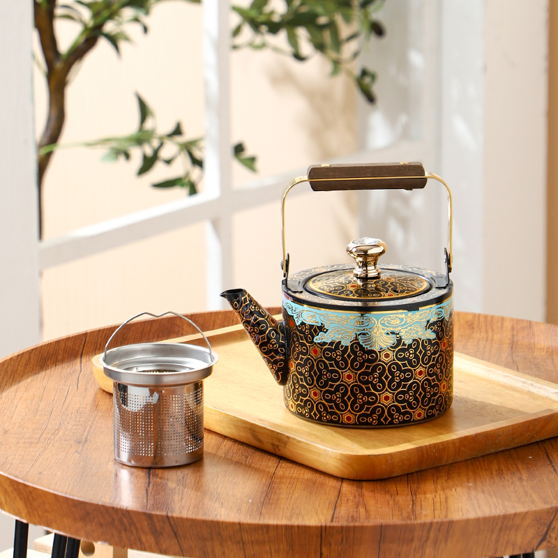 201不锈钢新疆民族风茶水壶茶壶带漏冷水壶花茶壶咸奶茶壶烧水壶 大容量水壶烤漆胡详情7