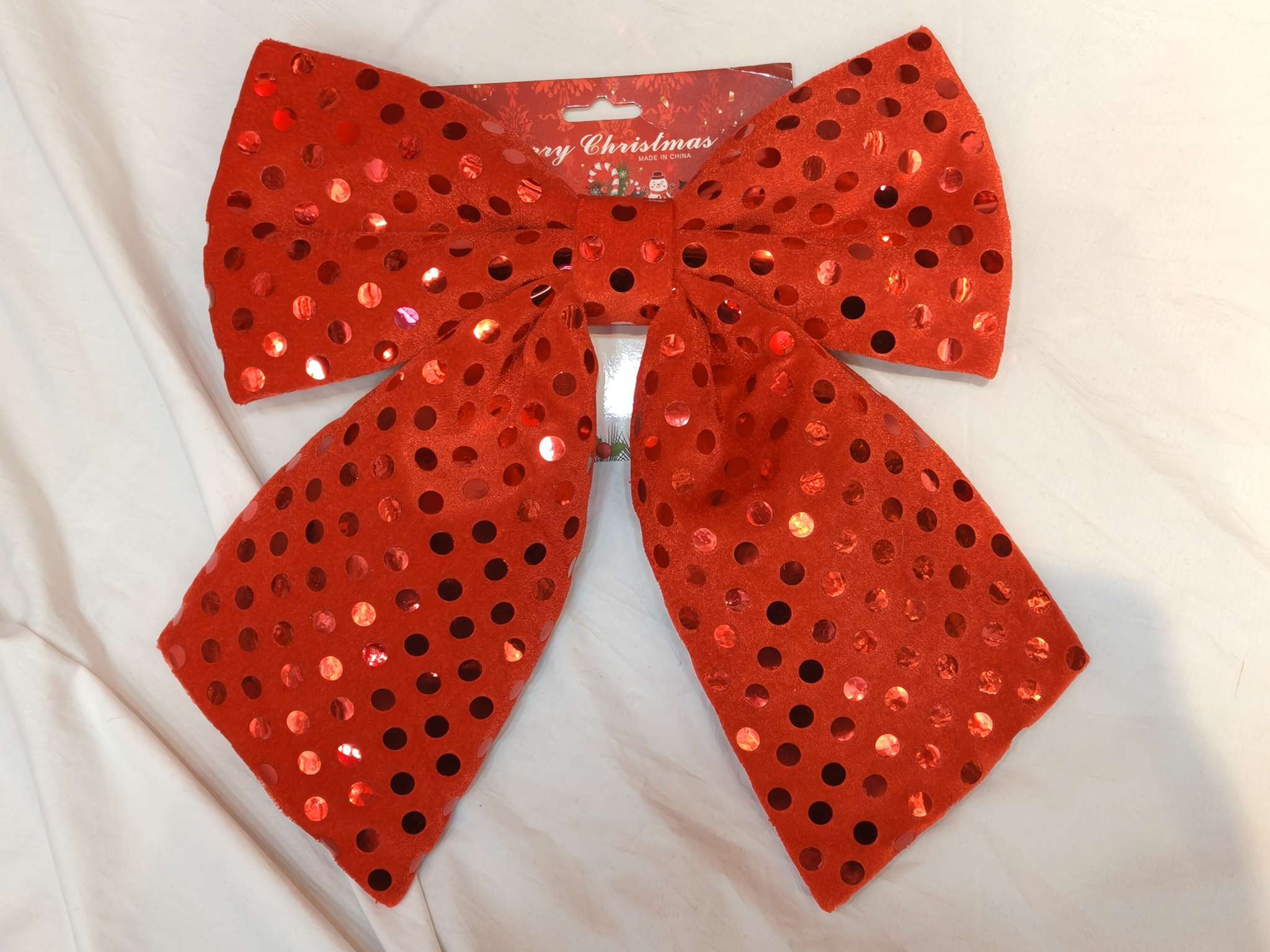 圣诞工艺品布艺蝴蝶结圣诞节日氛围挂件蝴蝶结红色波点海绵蝴蝶结产品图