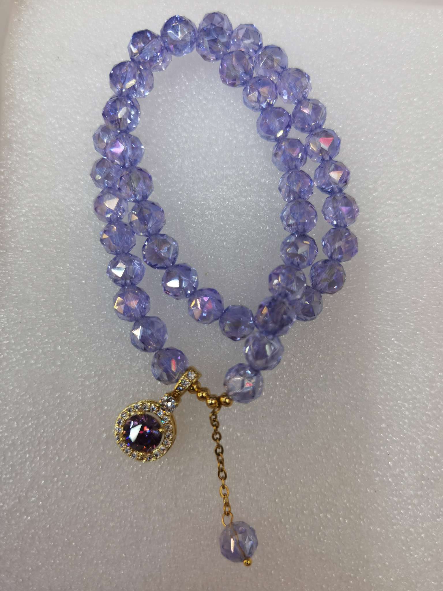 八厘花球水晶紫精品水晶两圈水滴手链，款式新颖时尚