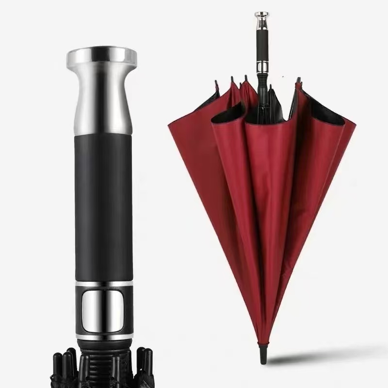 红色色丁长柄伞24骨雨伞定制一次性雨伞