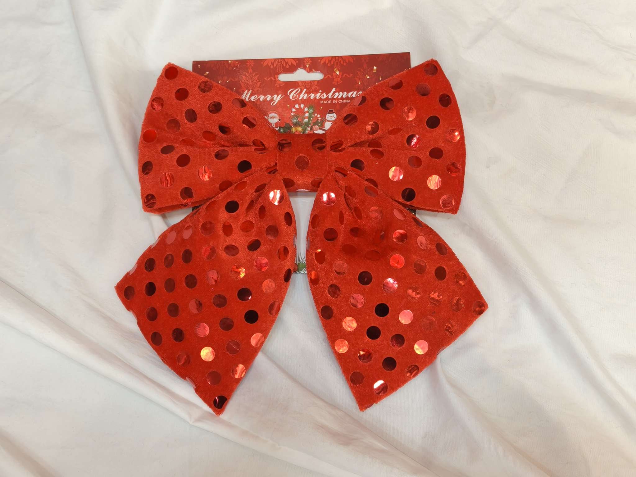 圣诞工艺品布艺蝴蝶结圣诞节日氛围挂件蝴蝶结红色波点海绵蝴蝶结