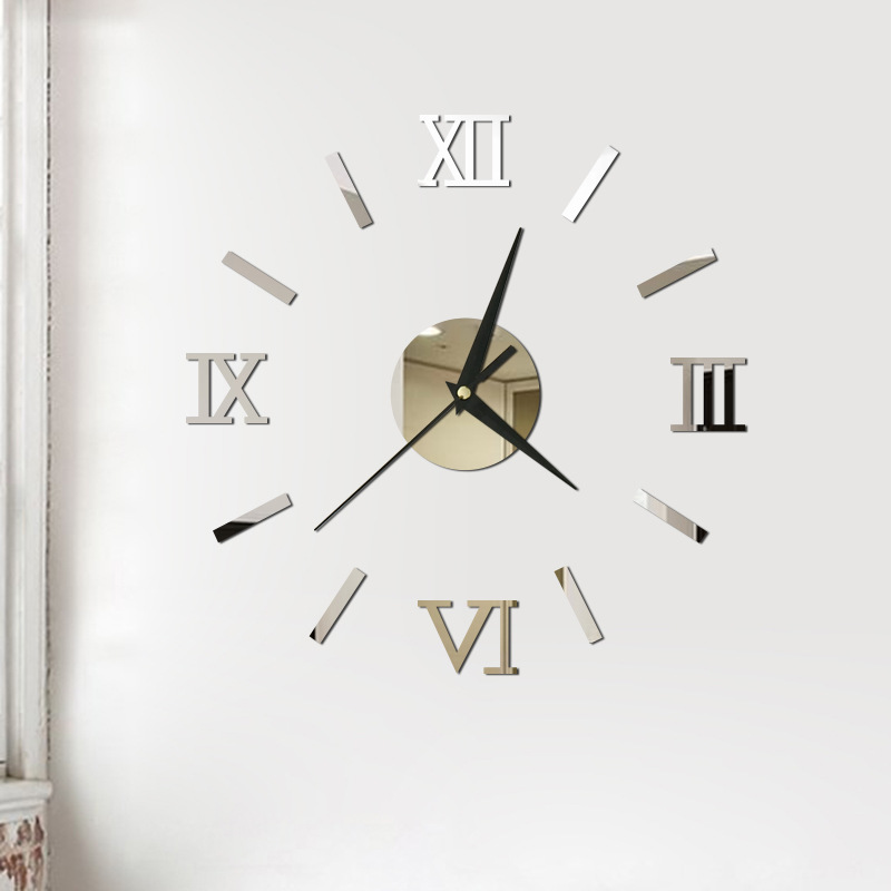 Roman small clock mirror wall hanging clock 3d stereoscopic decoration, over 36cm, DIY, self-produced and self-sold, weighing 80 grams.