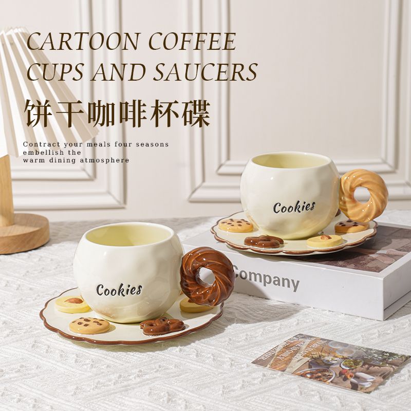Ins-style mug, retro coffee cup and plate set, ceramic design, high-temperature porcelain cup and plate combination, gift and souvenir detail image 4