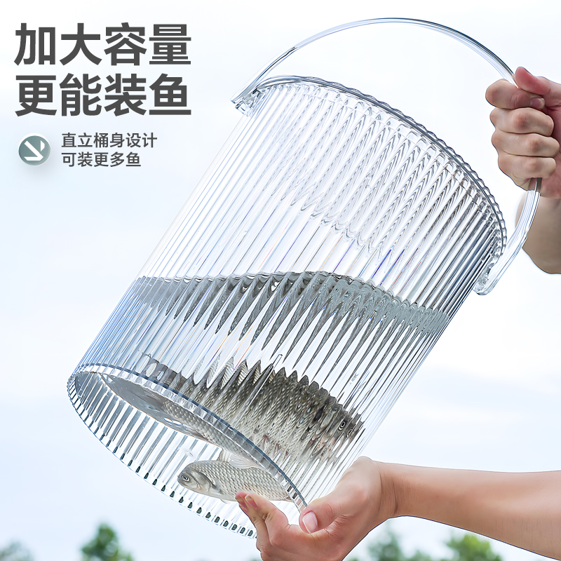 带盖钓鱼桶加厚坚固透明塑料带盖户外可坐家用浴室手提洗衣收纳桶详情图2