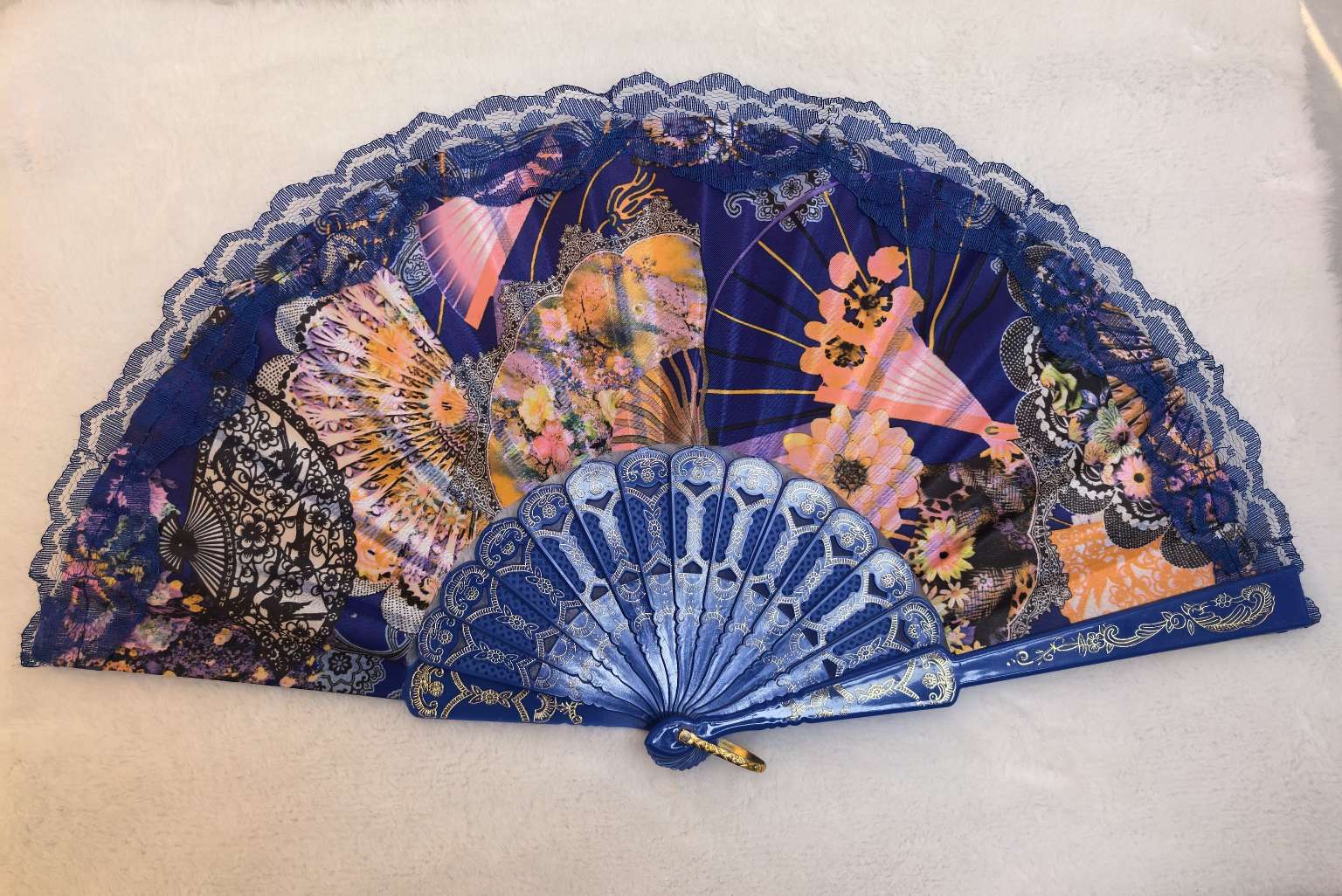 彩杆绸布珍珠花边扇汉服服饰搭配古风折扇