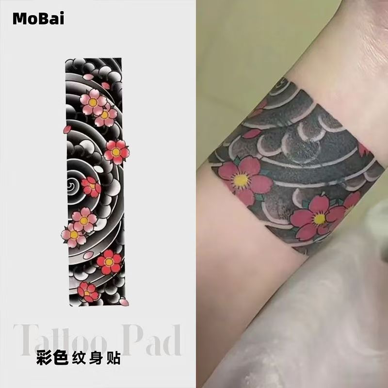 樱花日式老传统臂环彩色男女纹身贴  海浪般若手环脚踝防水持久仿真  纹身贴详情图5