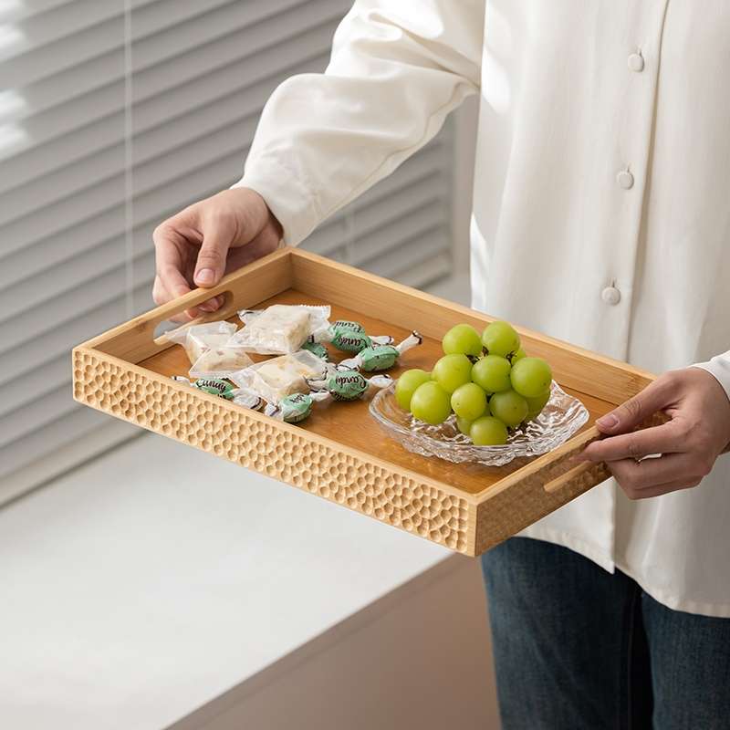 竹木制品托盘竹制品工艺品摆件家居好物茶盘茶具竹制品胡桃色三件套水果托盘详情图4