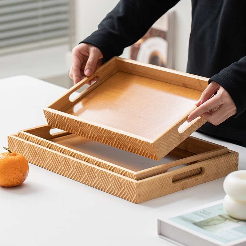 竹木制品托盘竹制品工艺品摆件家居好物茶盘茶具竹制品胡桃色三件套水果托盘细节图