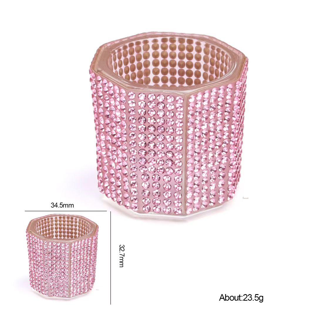 Cross-border exclusive nail art crystal cups, high-end pen cleaning cups, full diamond octagonal glass cleaning containers details Picture