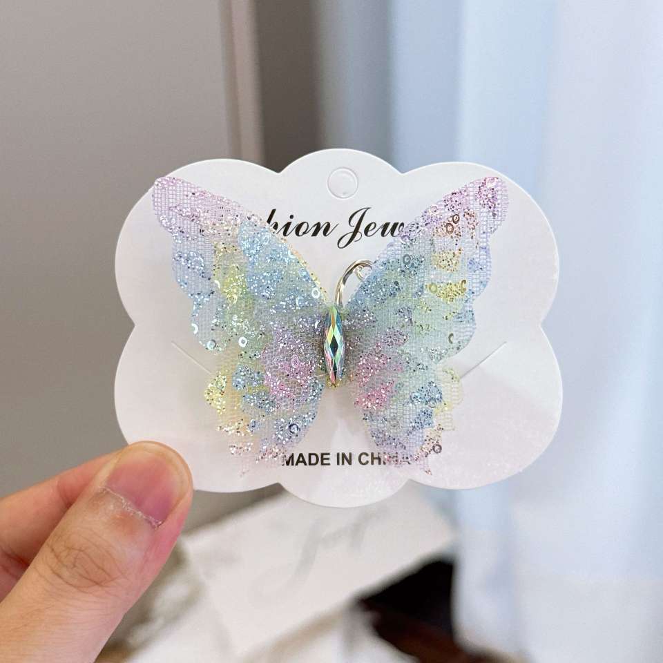 Super fairy fine glittering three-dimensional butterfly hairpin, multi-layer mesh glittering diamond design, cute princess, children's and girlish hairpin, children's hairpin detail image 5
