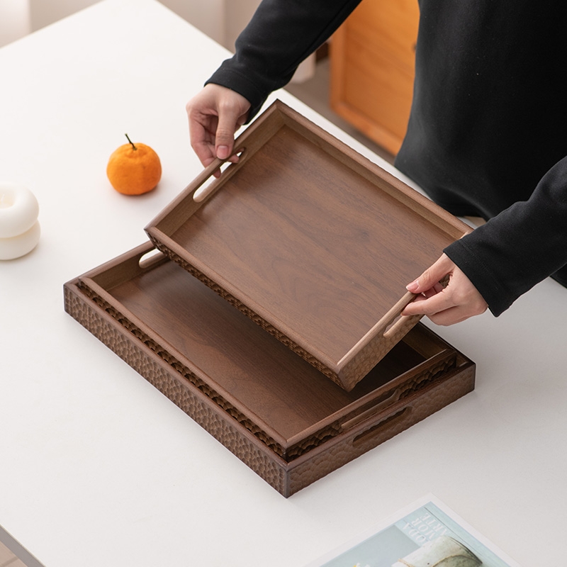 竹木制品托盘竹制品工艺品摆件家居好物茶盘茶具竹制品胡桃色三件套水果托盘详情图5