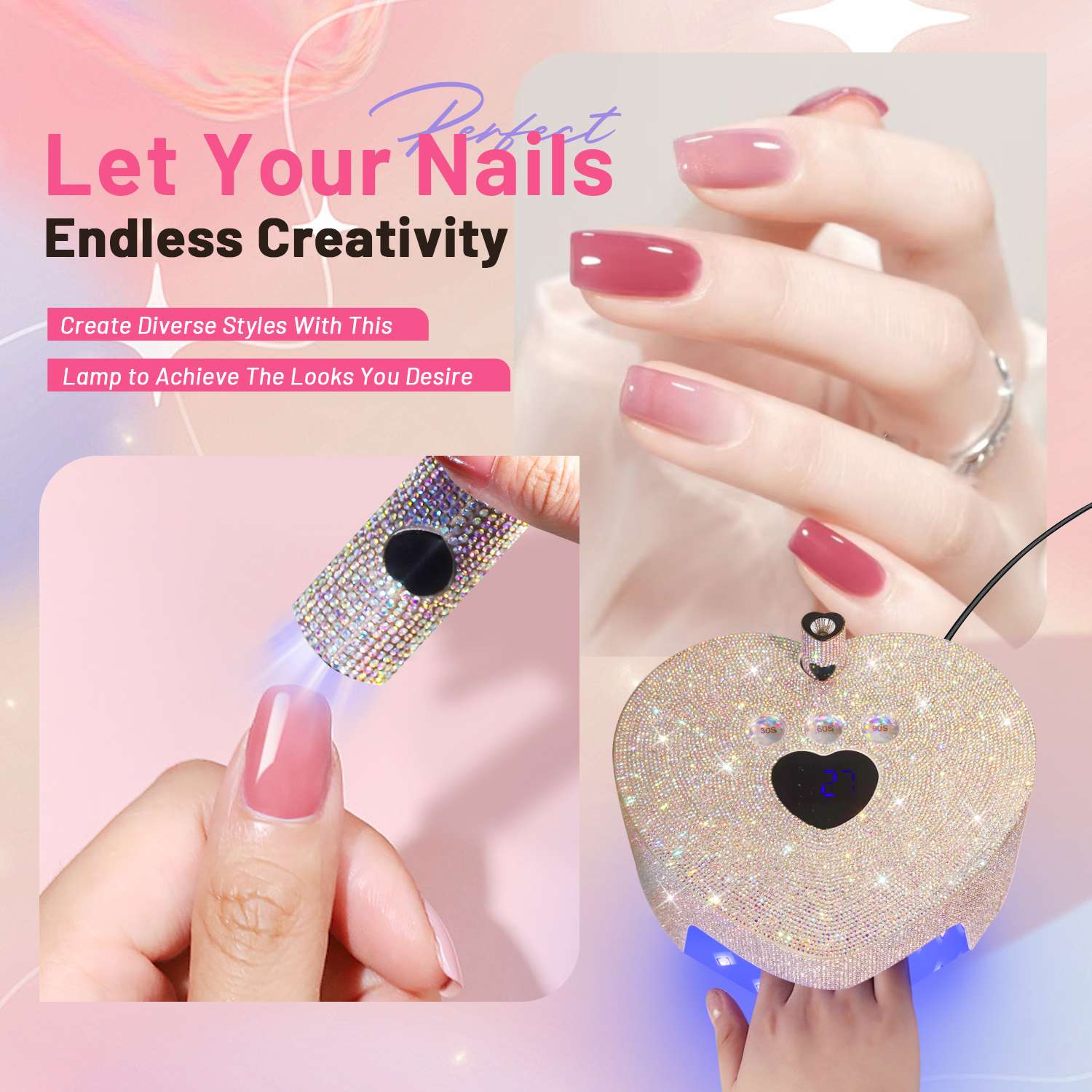 X70 Diamond-applying Electric Light Therapy Lamp, Quick glue baking, nail patch and diamond-applying Special nail lamp, Electric One-line lamp detail image 6