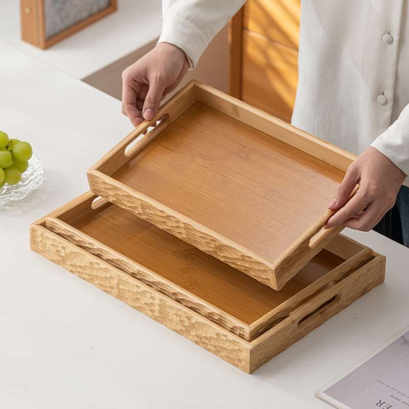 竹木制品托盘竹制品工艺品摆件家居好物茶盘茶具竹制品胡桃色三件套水果托盘产品图