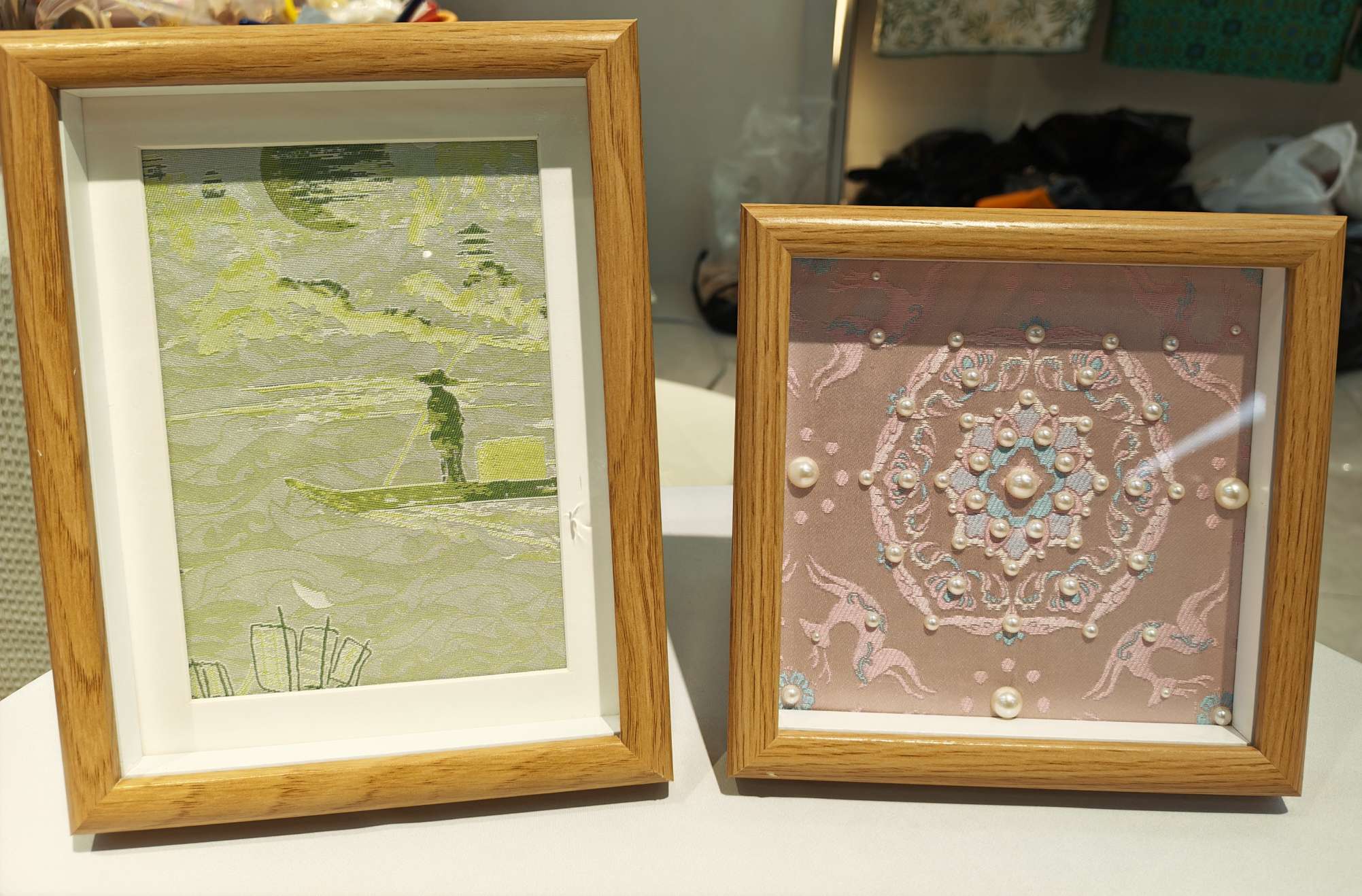 国风宋锦织锦缎珍珠diy画框相框