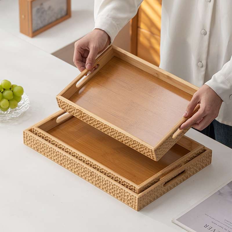 竹木制品托盘竹制品工艺品摆件家居好物茶盘茶具竹制品胡桃色三件套水果托盘详情图6