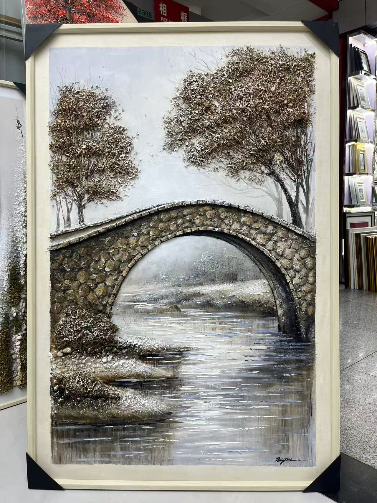 玄关装饰画手绘油画 客厅装饰画轻奢挂画餐厅美式壁画走廊肌理画拱桥