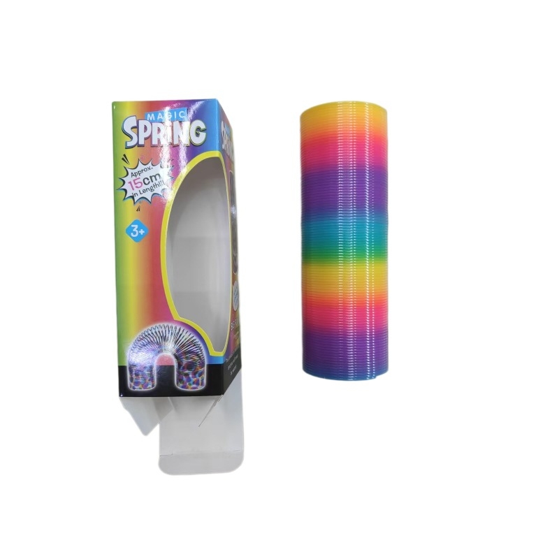 Large rainbow ring magic plastic folding ring Spring ring toy luminous elastic pull ring Rainbow ring children's game detail image 5