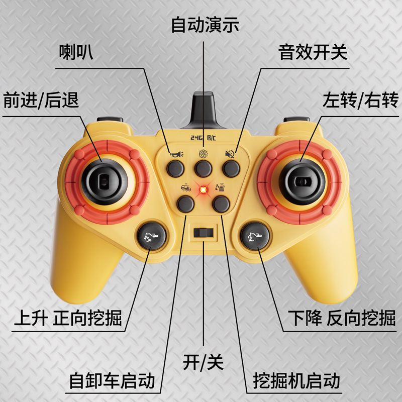 双遥控车挖机组合半挂拖头车合金模型挖掘机声光平板卡车运输车载详情14