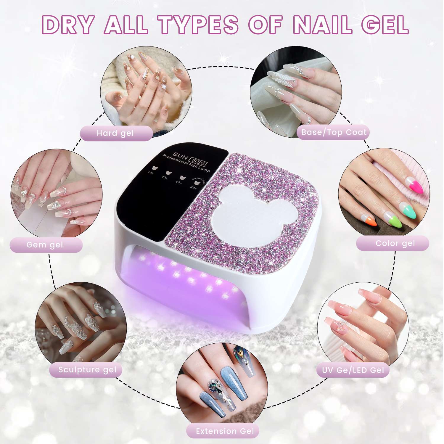 S80 High-power battery phototherapy lamp, rapid UV curing nail art light for baking glue