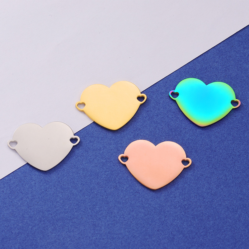 Mirror-finish stainless steel vacuum electroplated heart-shaped pendant, heart necklace, bracelet accessory, DIY laser pendant details Picture