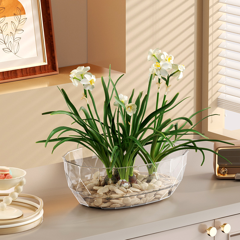 Simple hydroponic transparent vase, transparent square VAT, water-grown lily, tulip, narcissus, white palm vessel, living room small flower pot