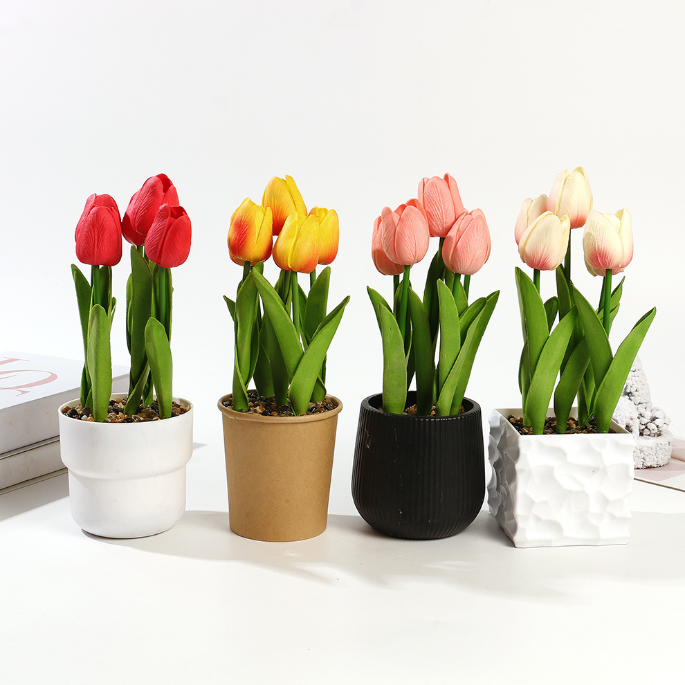 Artificial plant desktop ornaments, artificial bonsai, country-style tulip potted plants, Nordic artificial flowers, artificial flowers, small plant ornaments, artificial flowers