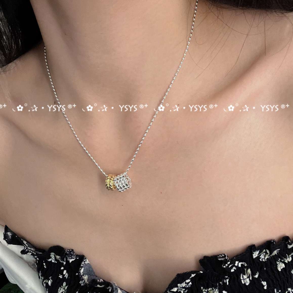 纯银撞色设计款项链个性设计感项链银饰