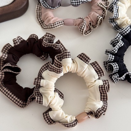 复古格纹花边小肠发圈网红气质马尾头绳丸子头发绳橡皮筋不伤皮套 