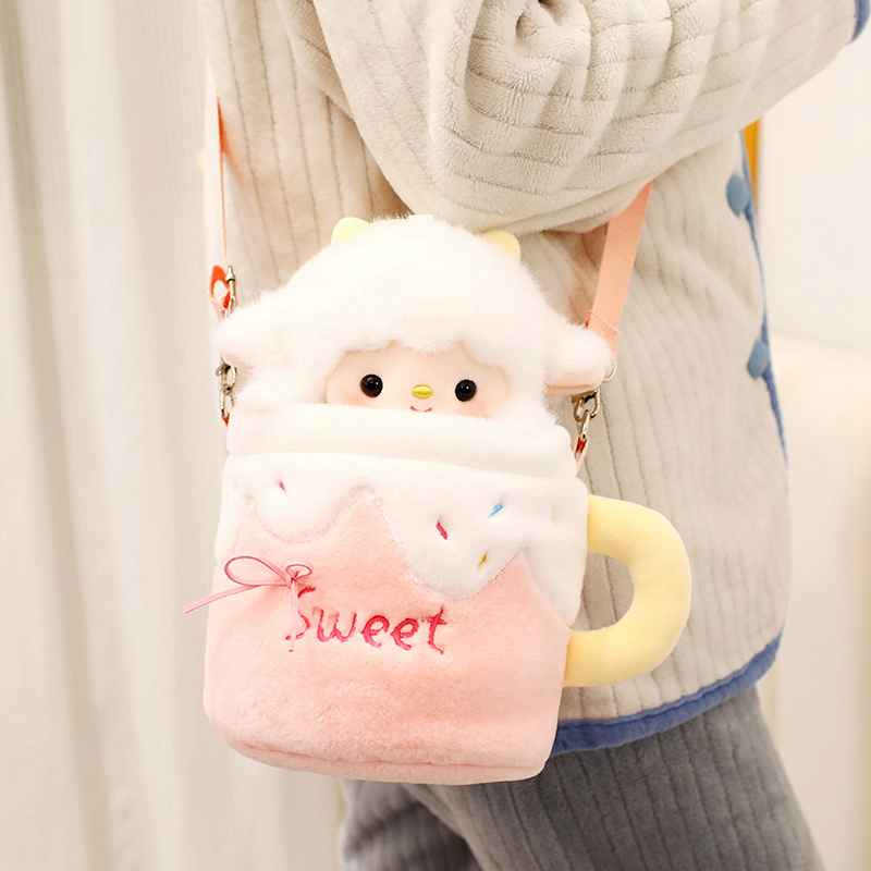 "Sheep One Cup Series Set: Cute Little Sheep plush backpack Cup sleeves, children and students' gifts, high appearance level wholesale. Item Picture