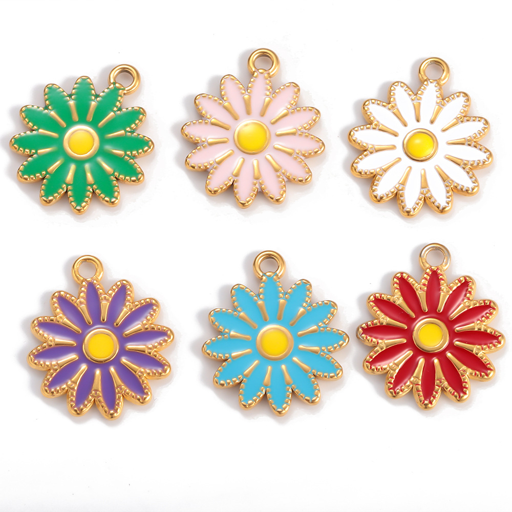 水升不锈钢滴油单孔雏菊吊坠diy手工项链耳饰坠子配饰挂件配饰饰品滴油SSP-002