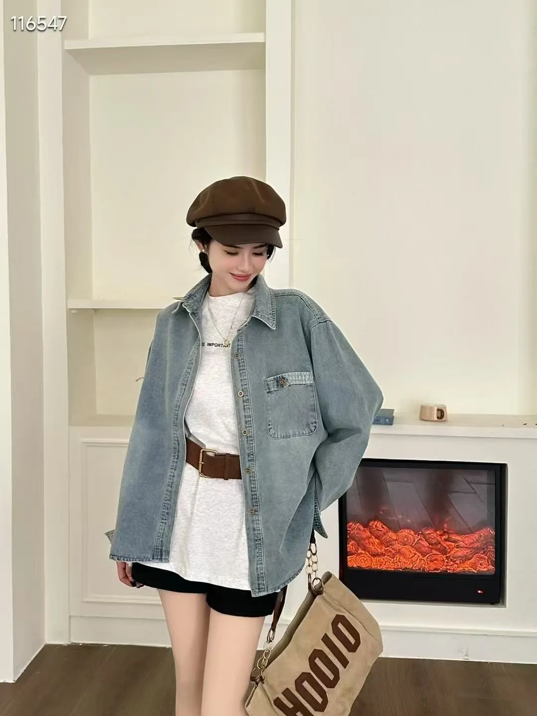 Women's shirts for spring and autumn, loose and versatile denim women's wear, cross-border women's wear shirts, women's loose and versatile denim shirts for spring and autumn detail image 5