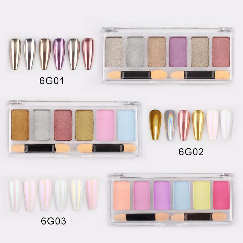 6-color solid magic mirror powder, no powder floating, easy to color, nail mirror powder, super shiny nail powder