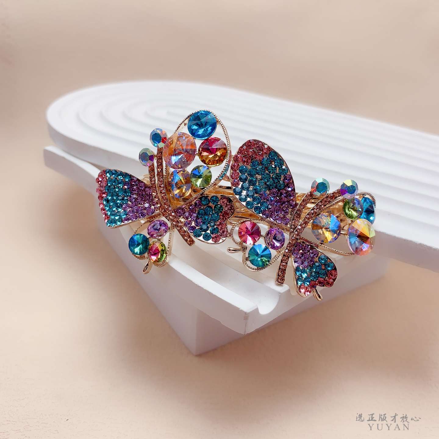 双蝴蝶发夹弹簧夹高档女轻奢高级感发饰新款盘发卡