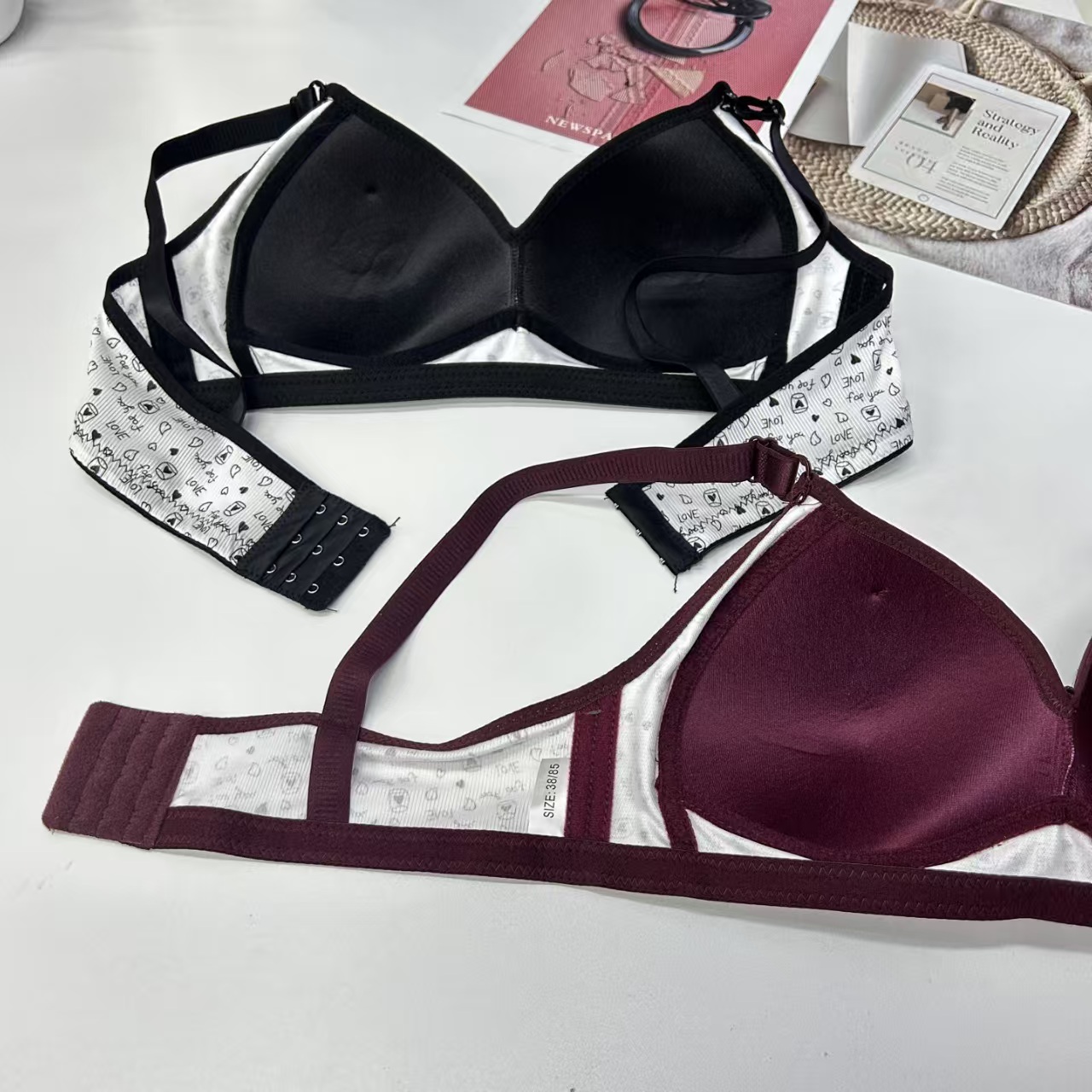 FCM-1802# Women's bras for export to the Middle East and Africa. Women's bras with a country style. Gathered. Comfortable bras without underwire. QNI Specification drawing