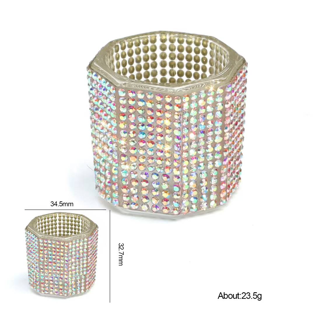 Cross-border exclusive nail art crystal cups, high-end pen cleaning cups, full diamond octagonal glass cleaning containers