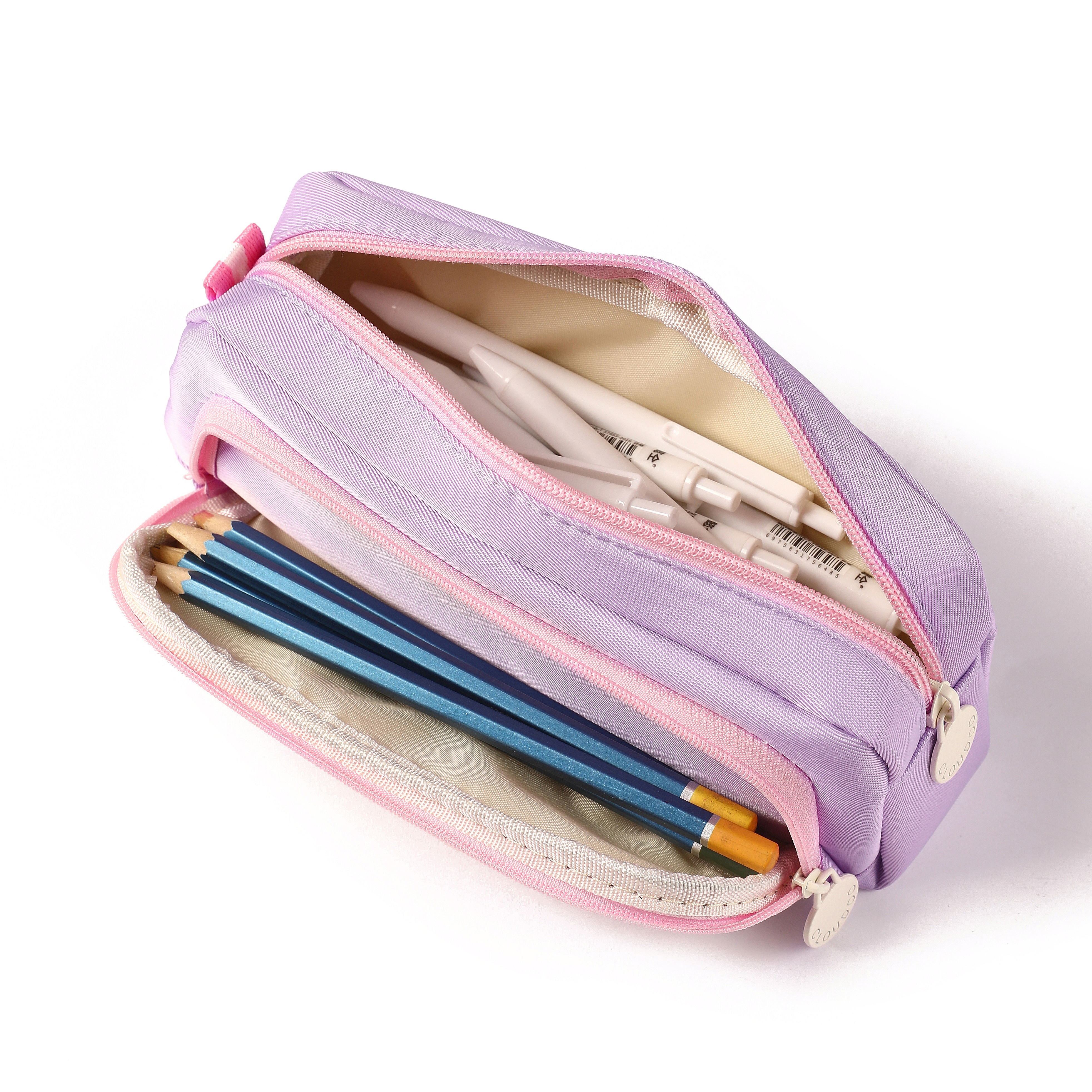 clouduu three-color pen cases for the back-to-school season: pink, purple, beige, large-capacity stationery pen cases, plain pen cases, Japanese-style pen cases Item Picture