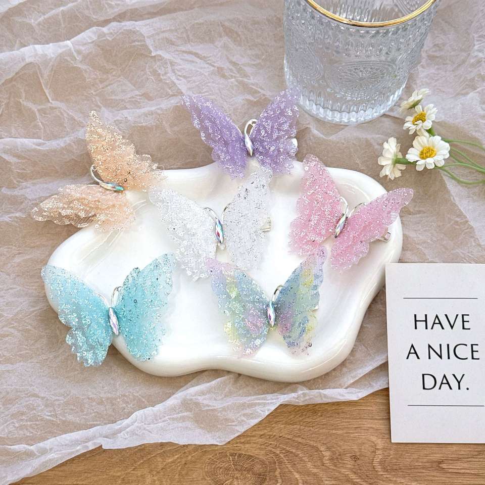 Super fairy fine glittering three-dimensional butterfly hairpin, multi-layer mesh glittering diamond design, cute princess, children's and girlish hairpin, children's hairpin Item Picture