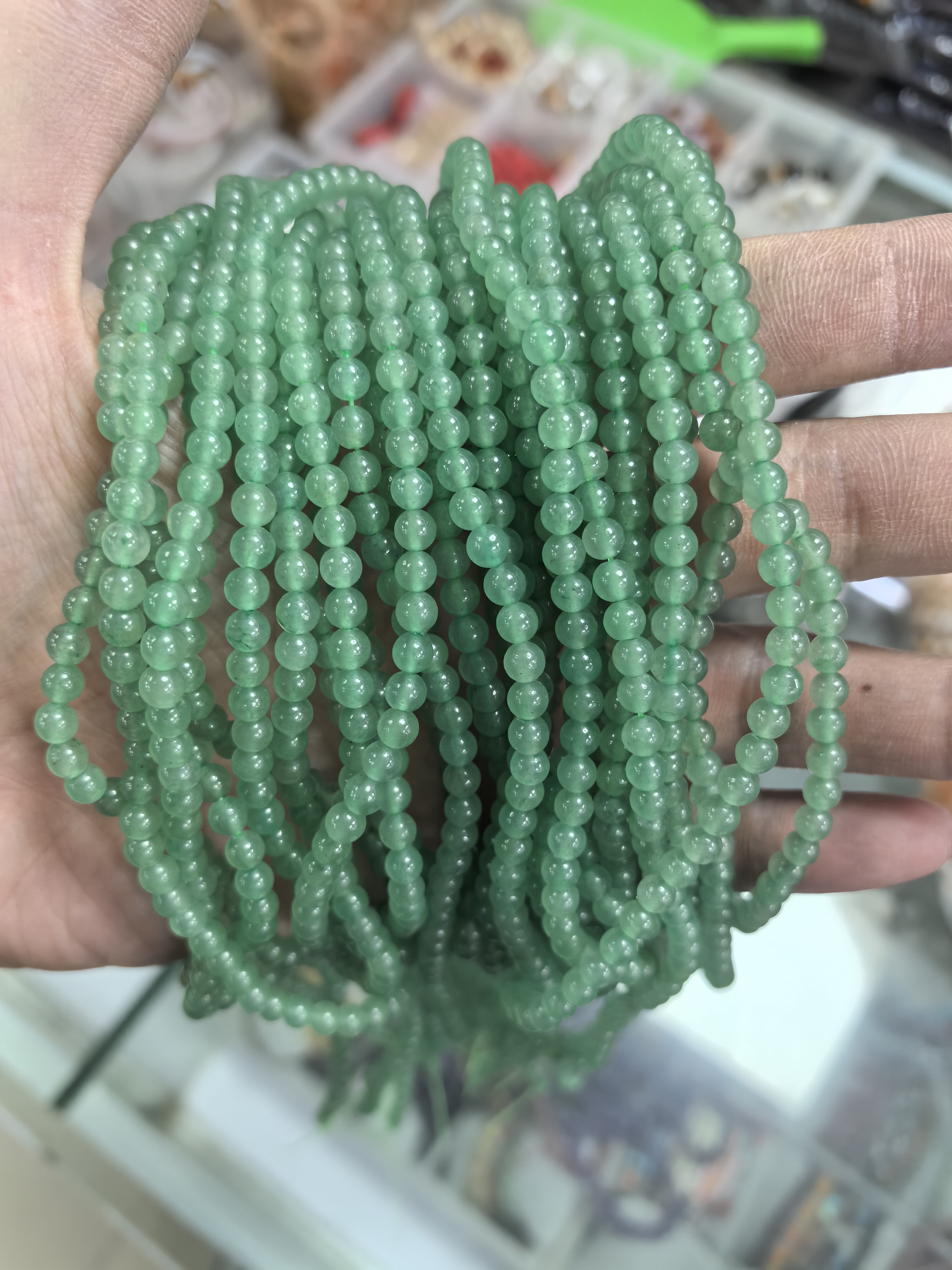 天然绿东陵4、6、8、10mm散珠圆珠隔片珠DIY首饰手链项链